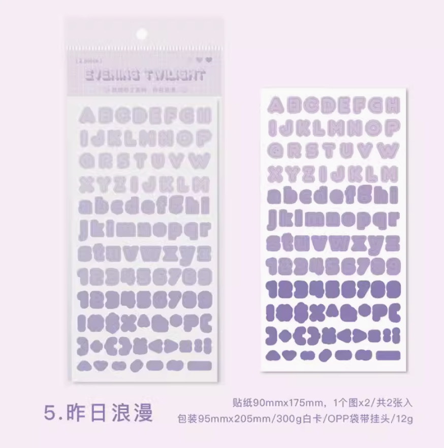 Evening Twilight Alphabet Sticker Sheet 2 Piece Pack