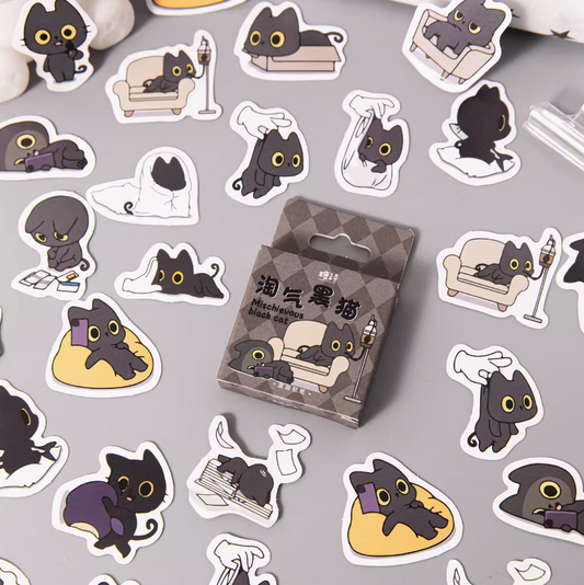 Mischievous Black Cat Sticker Pack 46 Pieces