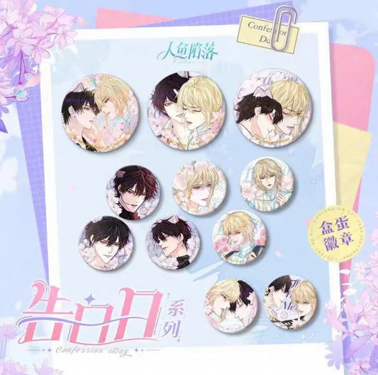 Falling Merman Confession Day Collection Box Egg Badge