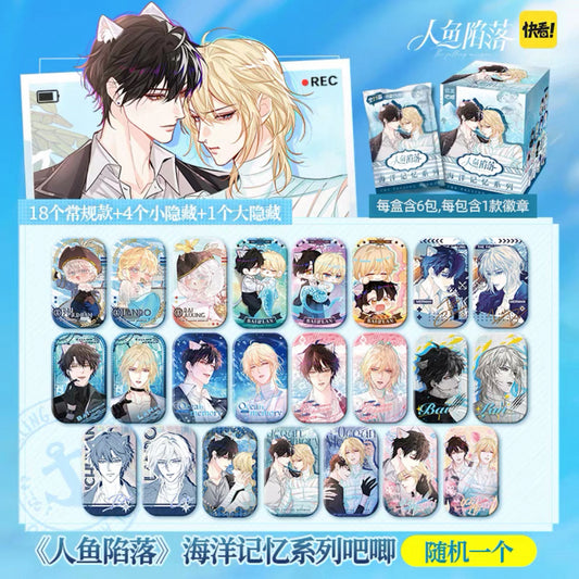 Falling Merman Ocean Memory Collection Box Egg Button Badge